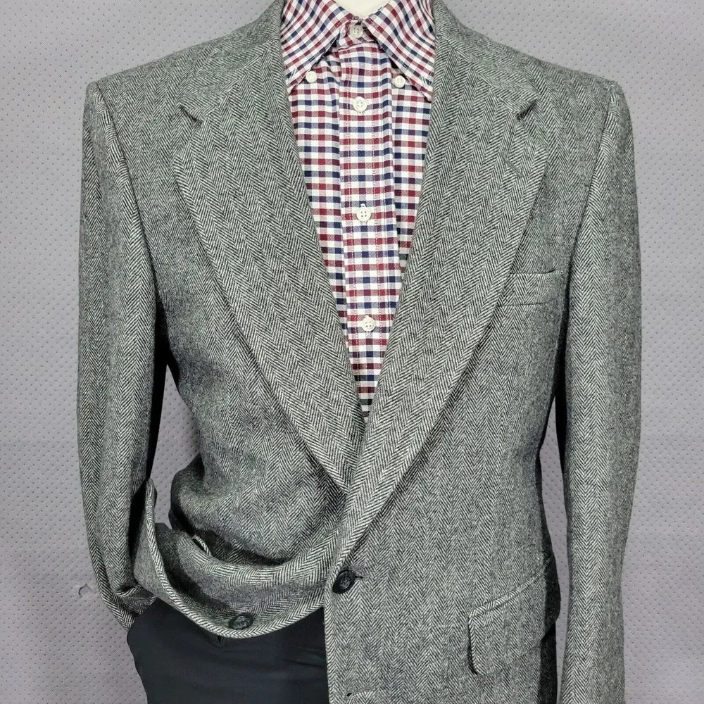 Robert Stock Men's Tweed Sport Coat Blazer Two Button‎ Herringbone Gray Size 40R